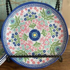 Bella Luxe Shabby Chic Blue Pink Floral  Melamine Desert Salad Plates Set Of 4
